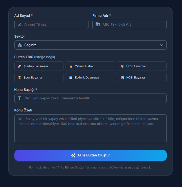 AI bülten oluşturma ekranı